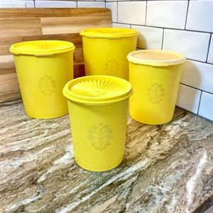 Tupperware Set of 4 Servalier Lemon Yellow Canister Set with Lids - Vintage